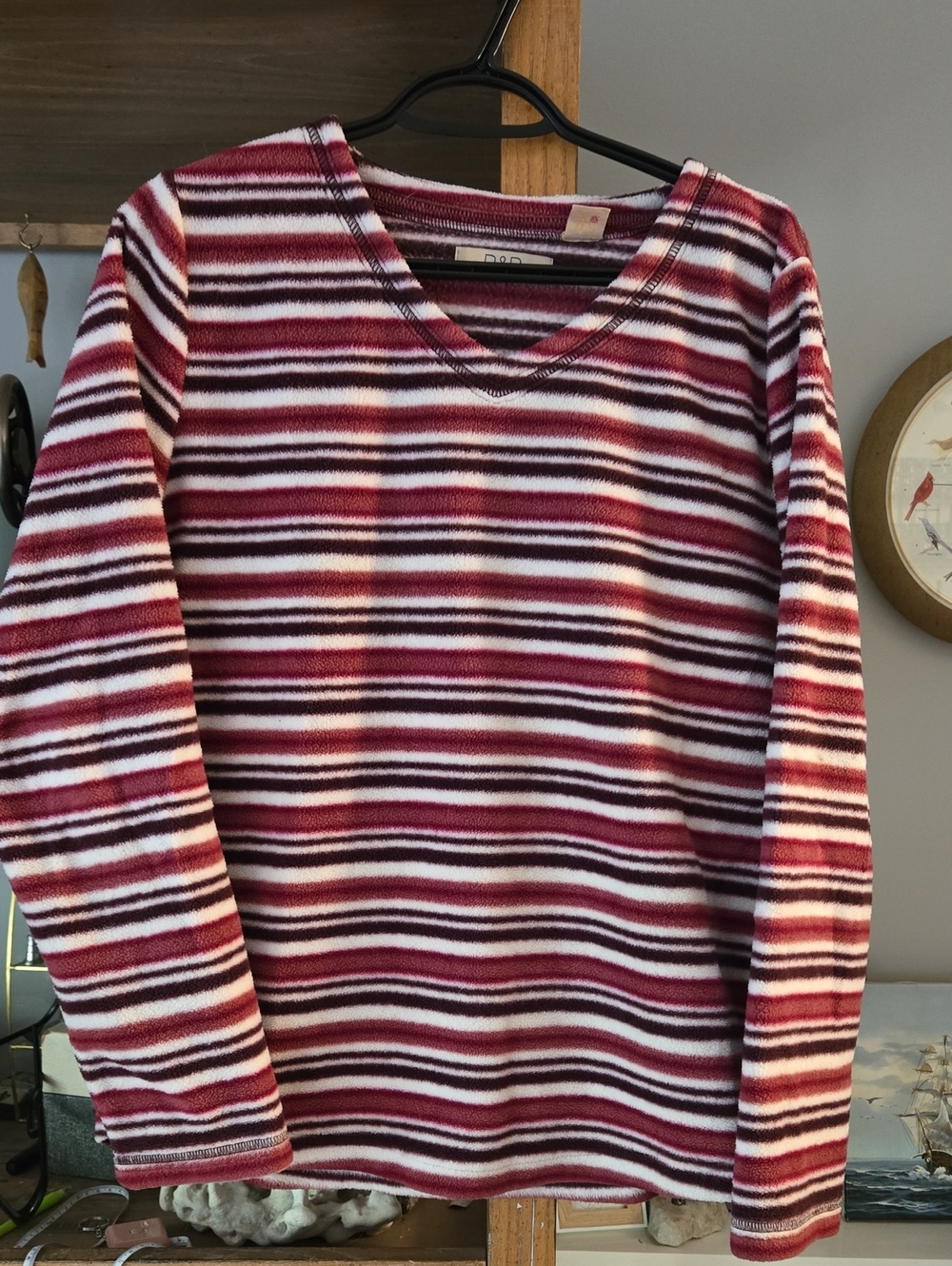 Vintage R&R Striped V-Neck Women's Sweater in Burgundy and White